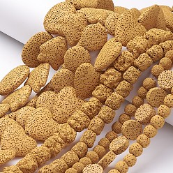 (932FM) Темно-синий аква-матовый с подкладкой Бусы из натуральной лавы, окрашенные, разнообразные, темно-золотистые, 6~40x6~32x6~12 мм, отверстие : 2~4 мм, около 8~66 шт / нитка, 14.17 дюйм ~ 16.53 дюйм