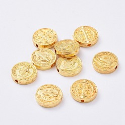 Золотой Сплавочные бусины, плоско-круглые, Святой бенедикт, пасхальный, со словом cssmlndsmd, золотые, 10x10.3x2.4 мм, отверстие : 1.2 мм