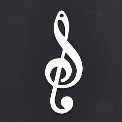 Серебро Алюминиевые большие подвески, Лазерная резка больших подвесок, скрипичный ключ, серебряный цвет гальваническим, 50x17x1 мм, отверстие : 2 мм