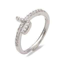 Платина Стойка с покрытием из латуни с кубическим цирконием и арабскими буквами, регулируемые кольца для женщин, без кадмия и без свинца, долговечный, платина, 8.1x6.8 мм, внутренний диаметр: 18.2 мм