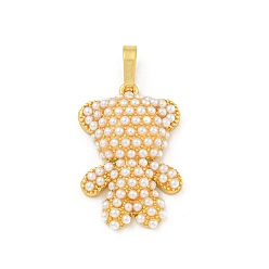 Настоящее золото 18K Стойки обшивки латунные подвески, с abs имитационными жемчужными бусинами , долговечный, без кадмия и без свинца, медведь, реальный 18 k позолоченный, 24x16x5.5 мм, отверстие : 6.5x3.5 мм