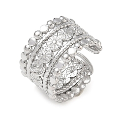 Stainless Steel Color Flower 304 Stainless Steel Finger Rings Components, with Loop, Tarnish Free, Stainless Steel Color, 14mm, Hole: 1.6mm, US Size 8 1/2(18.5mm)
