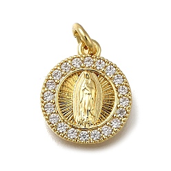 Настоящее золото 18K Латунные микропаве прозрачные подвески с фианитом, овальные, долговечный, стойки покрытие, без свинца и без кадмия, религия, с целью перехода в кольце, реальный 18 k позолоченный, 15x13x2.5 мм, отверстие : 3 мм