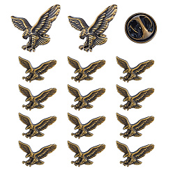 Antique Bronze 15Pcs Alloy Brooch, Eagle Lapel Pin Backs for Backpack Clothes, Antique Bronze, 18.5x22mm