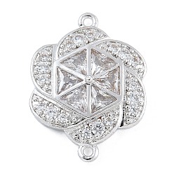 Платина Стойка покрытие латунь прозрачный кубический цирконий цветок соединительные подвески, долговечный, без свинца и без кадмия, платина, 24x17.5x5 мм, отверстие : 1.2 мм