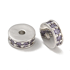 лаванда Стойки обшивки латунь микро проложить кубического циркония бусы, без свинца и без кадмия, долговечный, платина, круглые, лаванда, 7x2.5 мм, отверстие : 1.5 мм