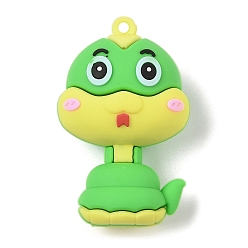 Светло-зеленый ПВХ подвески, змея, светло-зеленый, 49x31x22.5 мм, отверстие : 2.5 мм