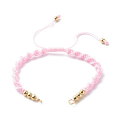 Pink Bracelet Making Accessories, with Braided Nylon Thread, Brass Beads & 304 Stainless Steel Jump Rings, Pink, 6-1/8x1/4 inch(15.7~28.5x0.5cm)