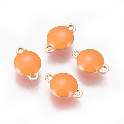 Коралловый Ионное покрытие (ip) 304 эмалированные соединители из нержавеющей стали, эмалированные блестки, плоско-круглые, золотые, коралл, 12x8x4 мм, отверстие : 1.4 мм