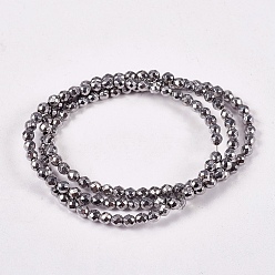 Platinum Plated Electroplate Non-magnetic Synthetic Hematite Beads Strands, Faceted, Round, Grade AAAA, Platinum Plated, 3mm, Hole: 1mm, about 127pcs/strand, 16 inch