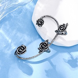 Античное Серебро 316 хирургические серьги-манжеты из нержавеющей стали., цветок, осталось, античное серебро, 55x36x16 мм