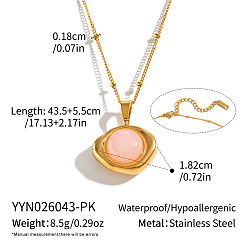 Oval Dyed Natural Pink Quartz 304 Stainless Steel Geometric Pendant Necklaces for Women, Real 18K Gold Plated, Oval, 17.13 inch(43.5cm)