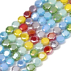 (52) Непрозрачная лаванда Гальванические непрозрачные стеклянные бусины, восьмиугольник, граненые, разноцветные, 7.5x7.5x3.5 мм, отверстие : 1~1.2 мм, около 48~56 шт / нитка, 14.17~16.50'' (36~41.9 см)