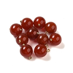 Carnelian Natural Carnelian(Dyed & Heated) Sphere Charms, with Rack Plating Brass Loops, Real 18K Gold Plated, Long-Lasting Plated, 13.5~14x10mm, Hole: 1.4~1.6mm