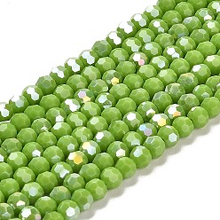 Vert Jaune Supports de perles de verre opaques, couleur ab , à facettes (32 facettes), ronde, vert jaune, 4.5x4mm, Trou: 1mm, Environ 94~95 pcs/chapelet, 13.90~14.02 pouce (35.3~35.6 cm)