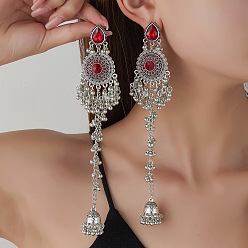 Античное Серебро Серьги-гвоздики из цинкового сплава в форме капли с колокольчиком и кисточкой, со стразами, античное серебро, 185x33.7 мм