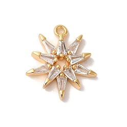 Настоящее золото 18K Латунные микропаве прозрачные подвески с фианитом, без никеля , цветок с солнцем, реальный 18 k позолоченный, 16x14x3 мм, отверстие : 1 мм