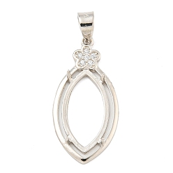 Платинированный 925 стерлинговое серебро с микропаве, прозрачный кубический цирконий, пришивные зубцы, настройки когтей для остроконечных страз, настройки открытой спины, лошадиный глаз , Реальная платина, лоток : 18x9 мм, 25x12x3.5 мм, отверстие : 3x3.4 мм