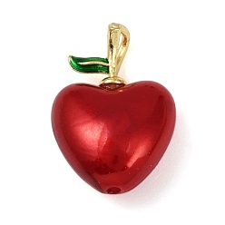 (123L) Белый крем непрозрачный блеск Латунь эмаль подвески, яблоко, с ABS имитации жемчуга, без свинца и без кадмия, долговечный, стойки покрытие, реальный 18 k позолоченный, огнеупорный кирпич, 20x14x9 мм, отверстие : 4x2 мм