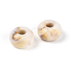 Желтая Старая Ткань  Двухцветные непрозрачные акриловые европейские бусины, бусины с большим отверстием, имитация драгоценных камней, рондель, старое кружево, 16x9 мм, отверстие : 5.5 мм, Около 333 шт / 500 г