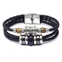 Камень с Пылевым Золотом Кожаные многожильных браслеты, с золотым камнем, синтетический гематит, выводы из сплава и застежки из нержавеющей стали, 8-1/8 дюйм (20.5 см), 13 мм