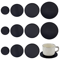 Черный 12 шт. 4 стили силиконовые салфетки, кубки, противоскользящие подставки под горячее, плоско-круглые, чёрные, 60~120x2.5 мм, 3 шт / стиль