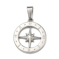 Другие 304 подвески из нержавеющей стали, цвет нержавеющей стали, компас, 28.5x25x3 мм, отверстие : 9x5 мм
