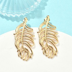 Настоящее золото 18K Полый лист 304 серьги из нержавеющей стали, ионное покрытие (ip), реальный 18 k позолоченный, 46.5x22 мм