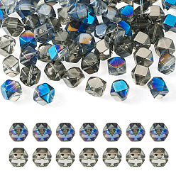 Mixed Color 60Pcs 2 Colors Electroplate Glass Beads, Polygon, Faceted, Half Plated, Mixed Color, 11~12x10.5~11x9mm, Hole: 0.9~1mm, about 30pcs/color