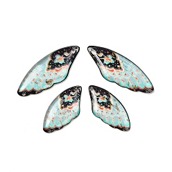 Светло-зеленый 4 шт 4 стили прозрачные подвески из эпоксидной смолы, крыло, с пайетками и золотой фольгой, светло-зеленый, 29~39x14 ~ х 2.5 мм, отверстие : 1 мм