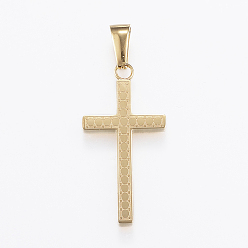 Doré  Pendentifs en acier inoxydable, croix latin , or, 304mm, Trou: 29.5x15x2.5mm