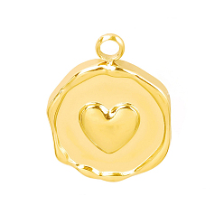 Сердце 304 подвески из нержавеющей стали, плоский круглый шарм, золотые, сердце, 16x13 мм