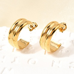 Настоящее золото 18K 304 из нержавеющей стали серьги, двухслойный с-образный, реальный 18 k позолоченный, 20x22x8 мм