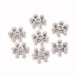 Antique Silver Zinc Alloy Beads Spacers, with One Hole, Snowflake, Antique Silver, 8.5x2.5mm, Hole: 1.5mm