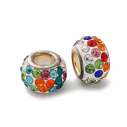 Платина Ручная работа полимерной глины горный хрусталь европейские шарики, с латунным стержнем, бусины с большим отверстием, рондель, стойки покрытие, долговечный, без свинца и без кадмия, платина, 11.5x7.5 мм, отверстие : 5 мм