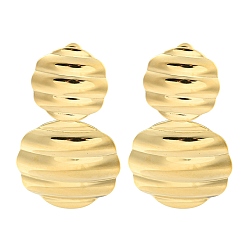 Real 14K Gold Plated Ion Plating(IP) 304 Stainless Steel Stud Earrings for Women, Flat Round with Ripple, Real 14K Gold Plated, 57x33mm