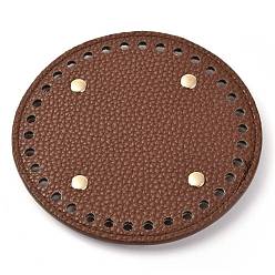 Light Brown Imitation PU Leather Bottom, Round with Litchi Grain & Alloy Brads, Bag Replacement Accessories, Light Brown, 12x0.4cm, Hole: 5mm