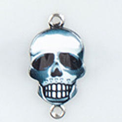 Teal Cinco de Mayo Alloy Enamel Connector Charms, Sugar Skull Links, Platinum, Teal, 26x14mm