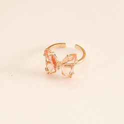 Легкий Лосось Бабочка латунные стеклянные манжеты кольца, золотые, светлый померанцевый, внутренний диаметр: регулируемый