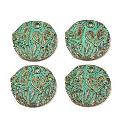 Плоский Круглый Сплавочные подвески тибетского стиля, античная бронза и зеленая патина, плоско-круглые, 18.5x20x2 мм, отверстие : 1.6 мм