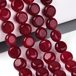 Темно-Красный Окрашенные природные белый нефрит бисер пряди, плоско-круглые, темно-красный, 9.5~10.5x5.5~6 мм, отверстие : 0.8~1 мм, около 38~40 шт / нитка, 15.16~15.55'' (38.5~39.5 см)