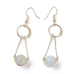 Aquamarine Natural Aquamarine Dangle Earrings, with Brass Findings, 55~71x12~13mm, Pin: 0.7mm