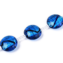 Королевский синий Стеклянные бусины, с фольгой внутри, ручная работа , плоско-круглые, с бисером, королевский синий, 25~26x12~13 мм, отверстие : 1.4~1.8 мм, около 5 шт / нитка, 8.46 дюйм (21.5 см)