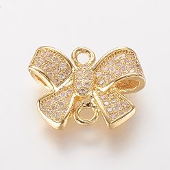 Золотой Латунные микро проложить кубических ссылки циркония, бантом, золотые, 14x17x3.5 мм, отверстие : 1.5 мм
