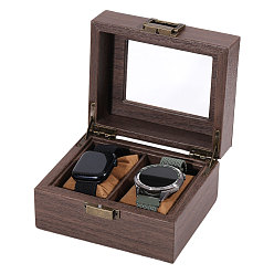 Седло Коричневый 2 деревянные ящики для хранения часов, обтянутые искусственной кожей, с откидными крышками со стеклянным окошком и подушечками для сбора ворса внутри, прямоугольные, седло коричневый, 12x14.5x8.4 см