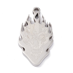 Stainless Steel Color Non-Tarnish 201 Stainless Steel Pendants, Laser Cut, Skull, Stainless Steel Color, 30.5x16x2mm, Hole: 2mm
