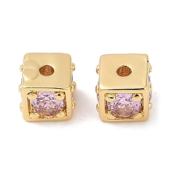 Фиолетовый Латунные шарики циркония кубической, без кадмия, без никеля и без свинца, квадратный, реальный 18 k позолоченный, фиолетовые, 4.5x5.5x5.5 мм, отверстие : 1.2 мм