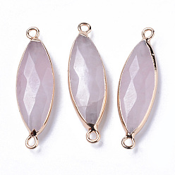 Розовый Кварц Соединители звеньев естественного розового кварца, со светлыми позолоченными краями железные петли, рис, граненые, 34~35x10x5.5 мм, отверстие : 2 мм