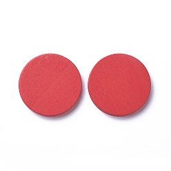 Red Wood Cabochons, Dyed, Flat Round, Red, 40x5mm