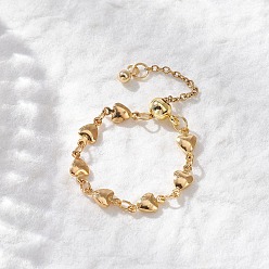 Сердце Регулируемые латунные пальцевые кольца, цепные цепи, с ионным покрытием (IP) 304 концевая цепь из нержавеющей стали, сердце, внутренний диаметр: 19.6~26.5 мм